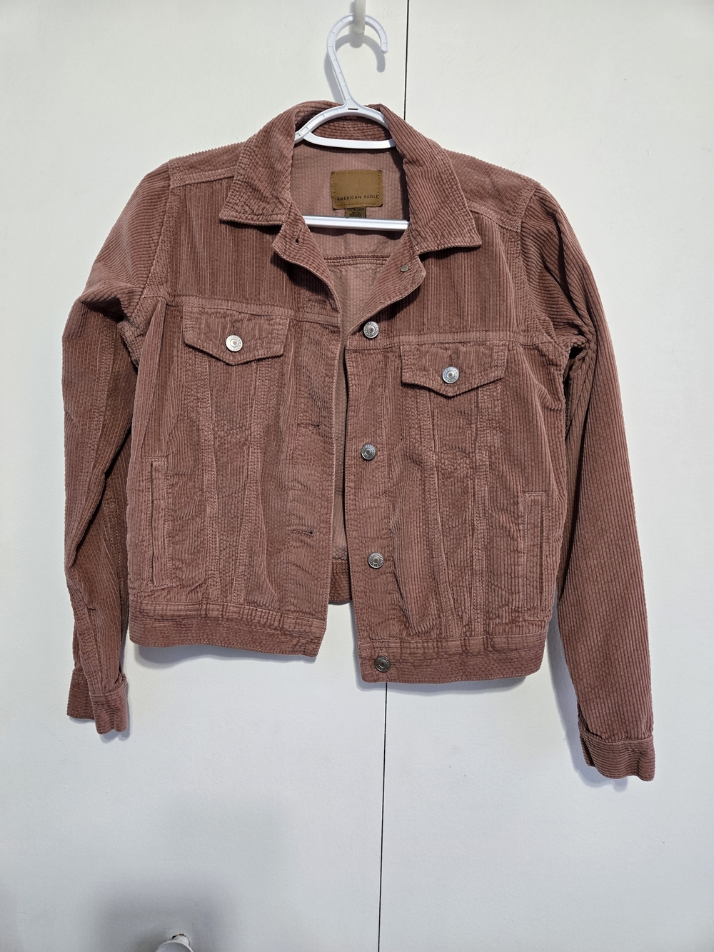 American Eagle Corduroy Jacket Women’s XS Mauve Cropped Trucker Button Front‎